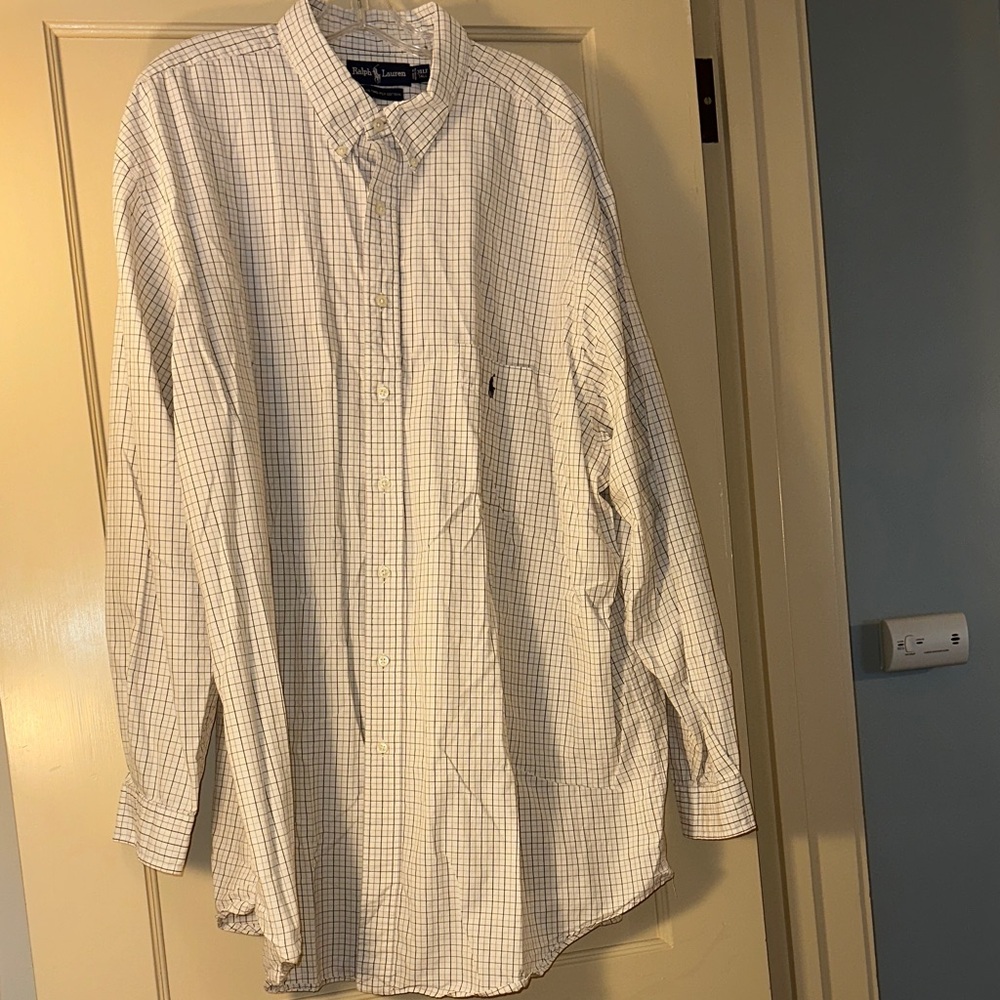 Ralph Lauren Men's 3XLT White with dark blue and grey Plaid Shirt